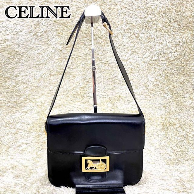 celine - 【極美品】セリーヌ ショルダーバッグ 馬車金具 オールレザー ゴールド金具 黒