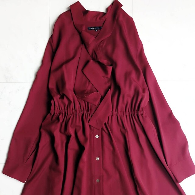 ブラウン×ピンク 23区×大草直子☆美品☆シャツワンピース☆ボウタイ