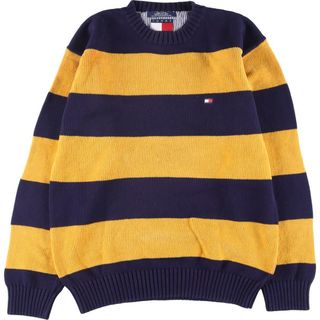 トミーヒルフィガー(TOMMY HILFIGER)の古着 90年代 トミーヒルフィガー TOMMY HILFIGER ボーダー柄 コットンニットセーター メンズL ヴィンテージ /eaa312918(ニット/セーター)