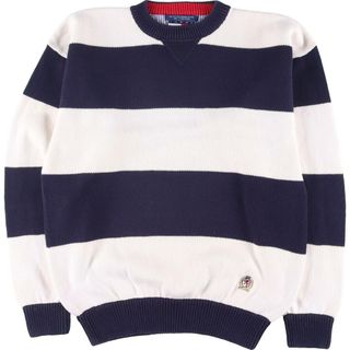 トミーヒルフィガー(TOMMY HILFIGER)の古着 90年代 トミーヒルフィガー TOMMY HILFIGER ボーダー柄 コットンニットセーター メンズL ヴィンテージ /eaa312920(ニット/セーター)