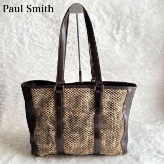 ポールスミス(Paul Smith)のポールスミス　トートバッグ　カモフラ　ショルダー　A4収納可能　レザー　ストロー(トートバッグ)