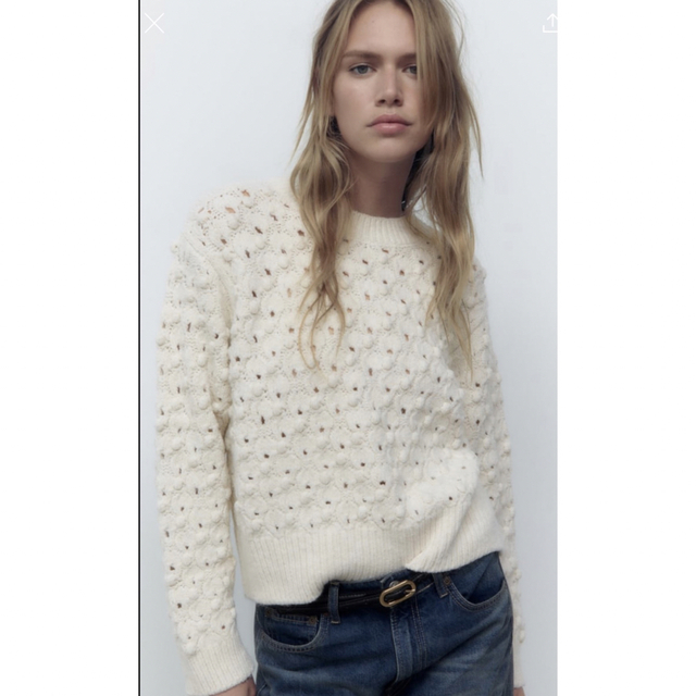 ZARA 今期完売 希少 テクスチャーニットセーター エクリュ 白 ホワイト