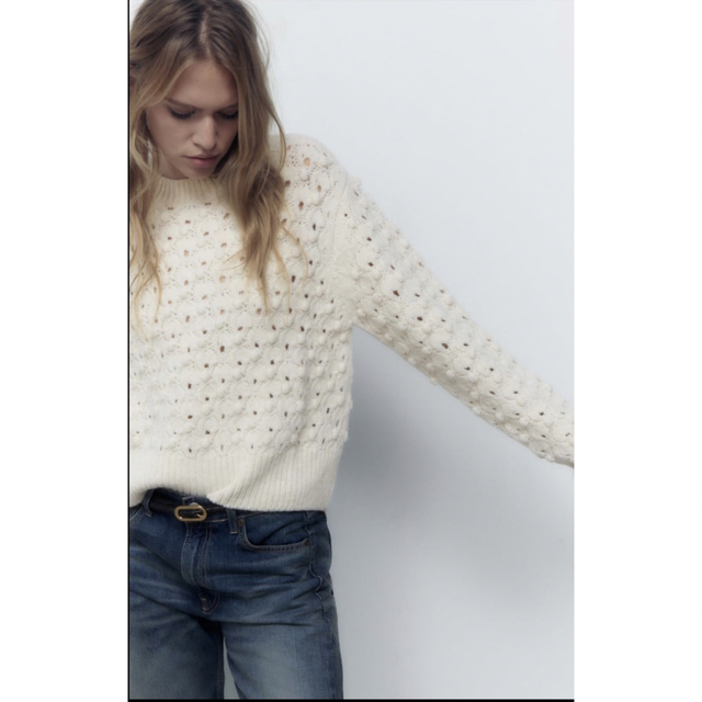 ZARA 今期完売 希少 テクスチャーニットセーター エクリュ 白 ホワイト