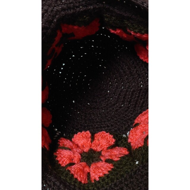 バケットハット クロシェハット アフリカンフラワーモチーフ ハンドメイドのファッション小物(帽子)の商品写真