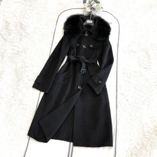 高級カシミヤアンゴラ混❗️美品　アルマーニ　美シルエットロングコート　ブラック　M