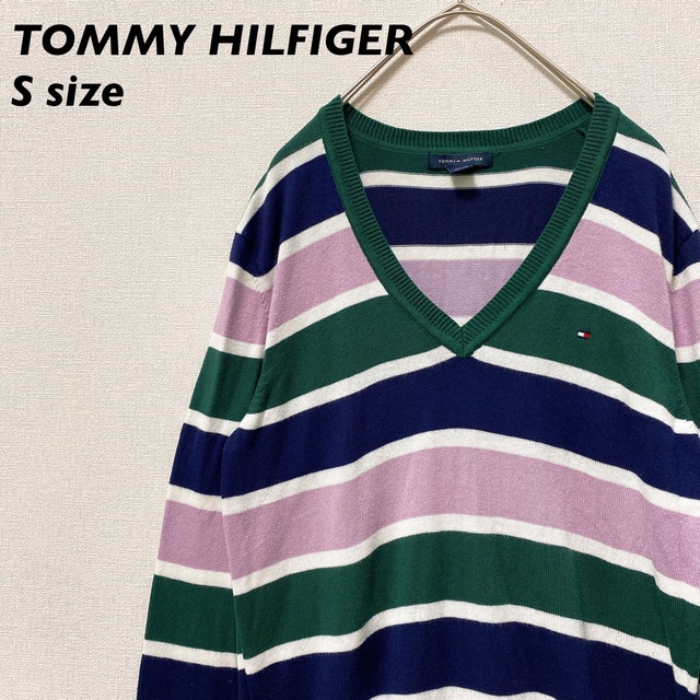 TOMMY HILFIGER(トミーヒルフィガー)のトミーヒルフィガー　ニット　セーター　ボーダー　フラッグロゴ　男女兼用　Sサイズ メンズのトップス(ニット/セーター)の商品写真