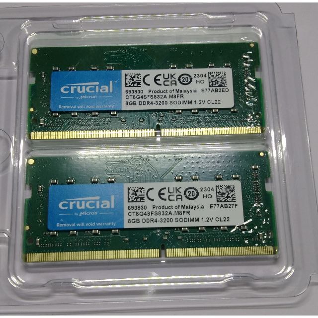 新品未開封Crucial PC4 DDR4-3200 16GB(8Gx2)メモリ スマホ/家電/カメラのPC/タブレット(PCパーツ)の商品写真