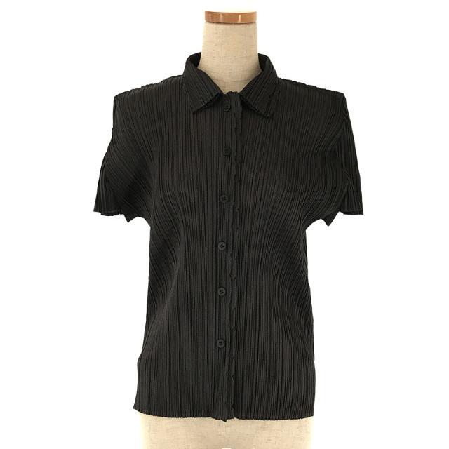 【美品】 PLEATS PLEASE ISSEY MIYAKE / プリーツプリーズイッセイミヤケ | プリーツ レイヤード カッティング ショートスリーブ シャツ ブラウス カットオフ | 4 | チャコールグレー | レディース | フリマアプリ ラクマ