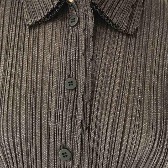 【美品】 PLEATS PLEASE ISSEY MIYAKE / プリーツプリーズイッセイミヤケ | プリーツ レイヤード カッティング ショートスリーブ シャツ ブラウス カットオフ | 4 | チャコールグレー | レディース