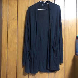 ユニクロ(UNIQLO)のユニクロ　レディース　ロングカーディガン　Lサイズ　黒　トップス(カーディガン)