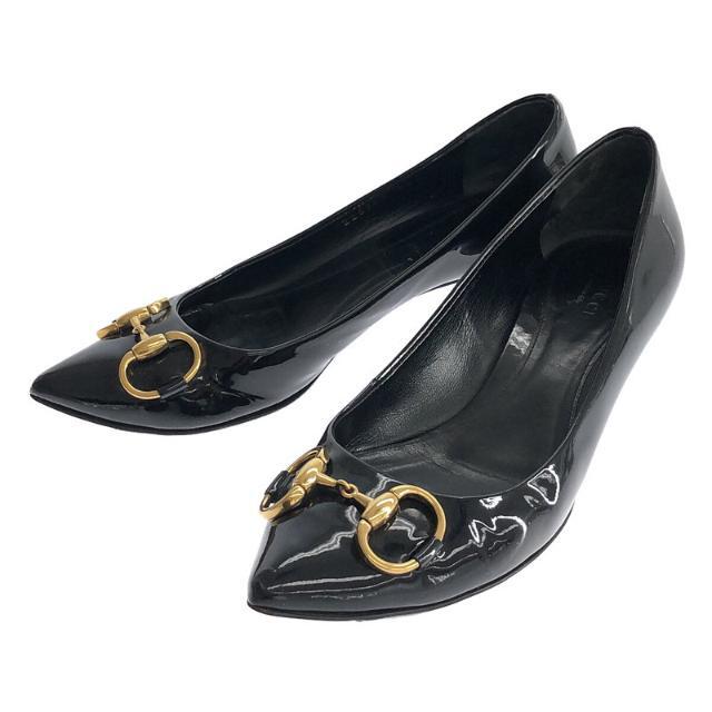 Gucci(グッチ)の【美品】  GUCCI / グッチ | エナメル レザー ホースビット ポインテッドトゥ ヒール パンプス | 36 | ブラック | レディース レディースの靴/シューズ(ハイヒール/パンプス)の商品写真