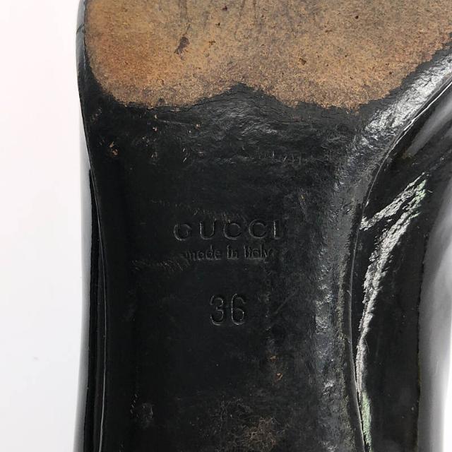 Gucci(グッチ)の【美品】  GUCCI / グッチ | エナメル レザー ホースビット ポインテッドトゥ ヒール パンプス | 36 | ブラック | レディース レディースの靴/シューズ(ハイヒール/パンプス)の商品写真