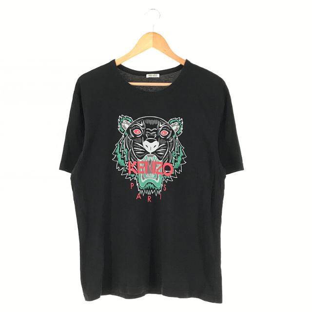 KENZO / ケンゾー | コットン タイガー ロゴ プリント Tシャツ | XL | ブラック | レディース