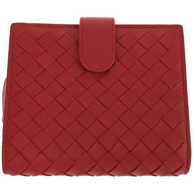 【美品】  BOTTEGA VENETA / ボッテガヴェネタ | 114073 イントレチャート レザー ラウンドファスナー ウォレット 二つ折り 財布 | レッド | レディースレディース