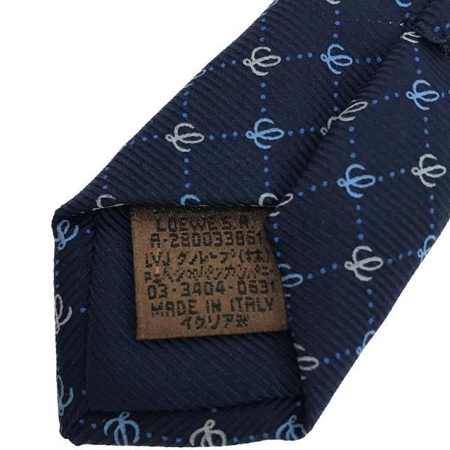 【美品】 LOEWE / ロエベ | イタリア製 SILK 100％ シルク 総柄 ロゴ ネクタイ スーツ フォーマル | ‐ | ネイビー