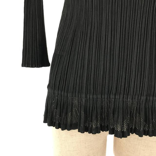 PLEATS PLEASE ISSEY MIYAKE(プリーツプリーズイッセイミヤケ)の【美品】  PLEATS PLEASE ISSEY MIYAKE / プリーツプリーズイッセイミヤケ | フリル メッシュ 切替  Uネック ロング カットソー ブラウス | 5 | ブラック | レディース レディースのトップス(Tシャツ(長袖/七分))の商品写真