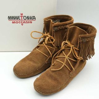 ミネトンカ(Minnetonka)のミネトンカ ショートブーツ モカシンシューズ ダブルフリンジブーツ スエード 靴 レディース 9サイズ ブラウン Minnetonka(ブーツ)