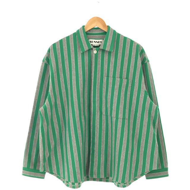 【新品】  SUNNEI / スンネイ | OVER SHIRT コットン ナイロン ストライプ オーバー シャツ | M | BEIGE/GREEN STRIPE | メンズ