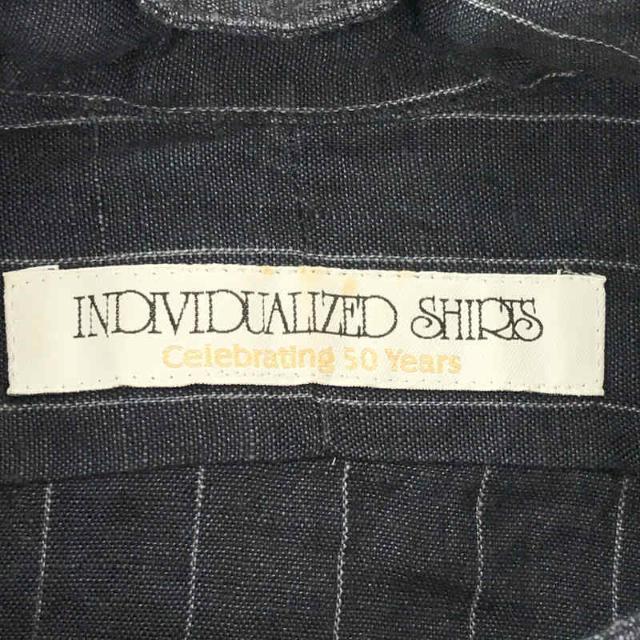 INDIVIDUALIZED SHIRTS(インディヴィジュアライズドシャツ)のINDIVIDUALIZED SHIRTS / インディビジュアライズドシャツ | 50周年記念 USA製 リネン 100％ ストライプ バンドカラー シャツ | ‐ | インディゴ | メンズ メンズのトップス(Tシャツ/カットソー(七分/長袖))の商品写真