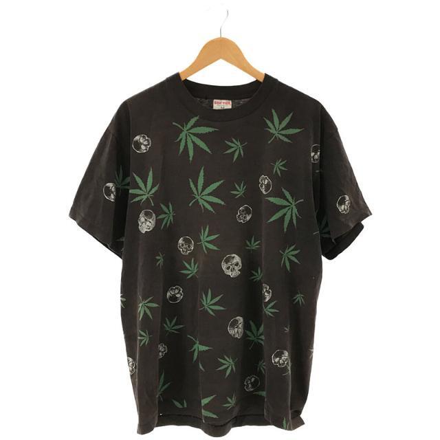 VINTAGE / ヴィンテージ古着 | 1990s | 90s MARIJUANA SKULL シングル ステッチ 総柄 プリント Tシャツ | XL | ブラック | メンズ メンズのトップス(Tシャツ/カットソー(半袖/袖なし))の商品写真