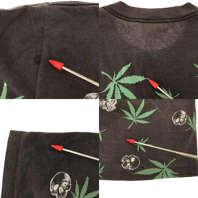 VINTAGE / ヴィンテージ古着 | 1990s | 90s MARIJUANA SKULL シングル ステッチ 総柄 プリント Tシャツ | XL | ブラック | メンズ メンズのトップス(Tシャツ/カットソー(半袖/袖なし))の商品写真