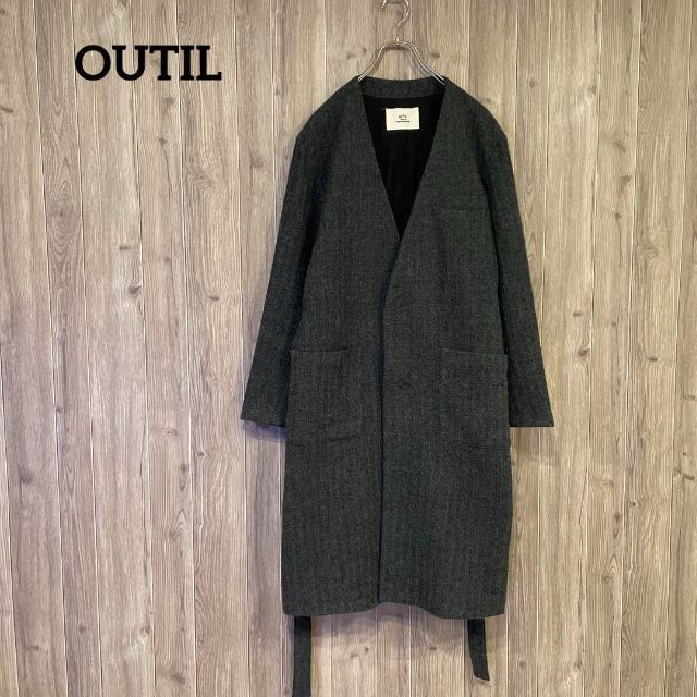 OUTIL】バージンウール ノーカラーコート-