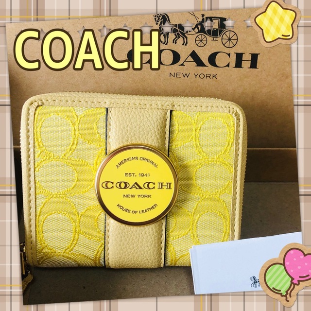 COACH コンパクトファスナー財布　イエロー