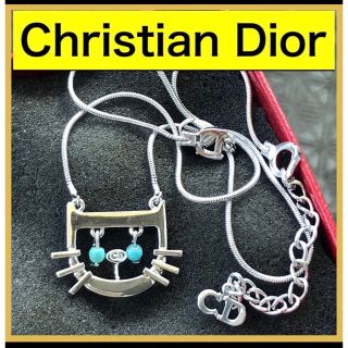 クリスチャンディオール(Christian Dior)のクリスチャンディオールネックレス　ネコモチーフ　シルバー(ネックレス)