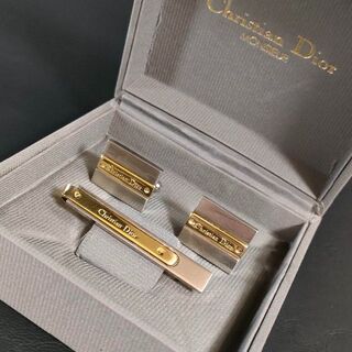 【美品】Christian Dior カフス タイピン ロゴ ゴールド×シルバー