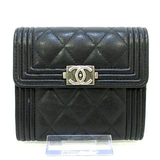 シャネル(CHANEL)のCHANEL(シャネル) 3つ折り財布 黒 レザー(財布)