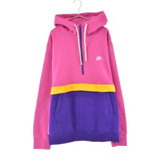 ナイキ(NIKE)のNIKE ナイキ As M Nsw Club Hoodie Hz カラー切替ハーフジップアノラックパーカー ピンク イエロー パープル マルチ CW0313-600(パーカー)