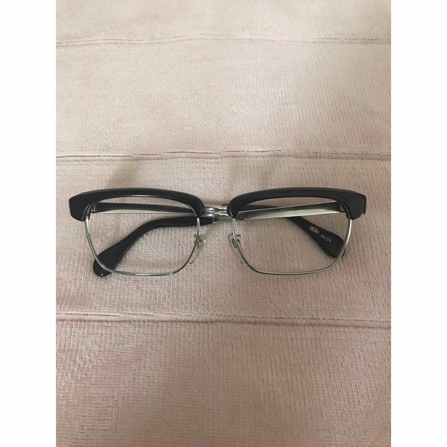ENAビンテージサーモントブローメガネ50大型フレームサンプラチナ昭和レトロ眼鏡のサムネイル