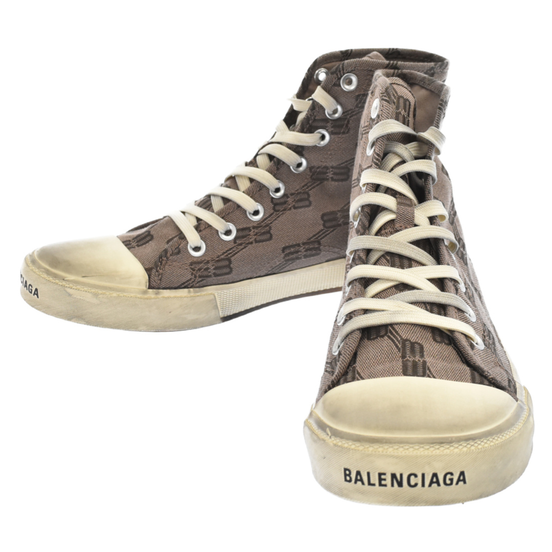 BALENCIAGA バレンシアガ PARIS HIGH TOP 688752 BBモノグラム ヴィンテージ加工ハイトップスニーカー ブラウン #dg2302