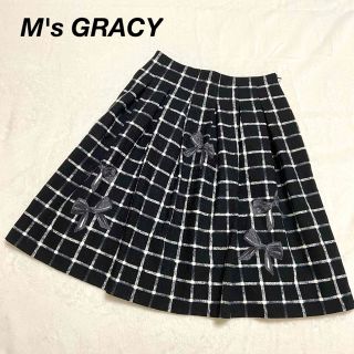 エムズグレイシー(M'S GRACY)の美品✨ M's GRACY エムズグレイシー　格子柄　リボンスカート　チェック(ひざ丈スカート)