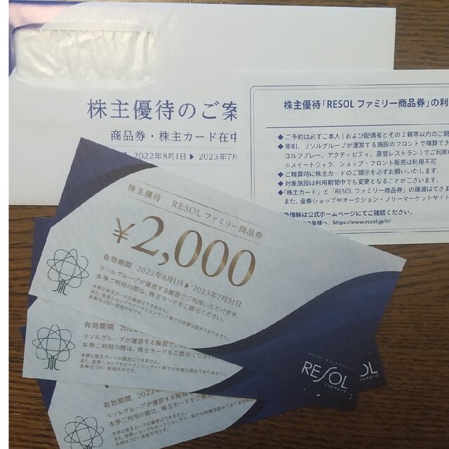 リソル 株主優待 6000円分 (2000円券3枚)