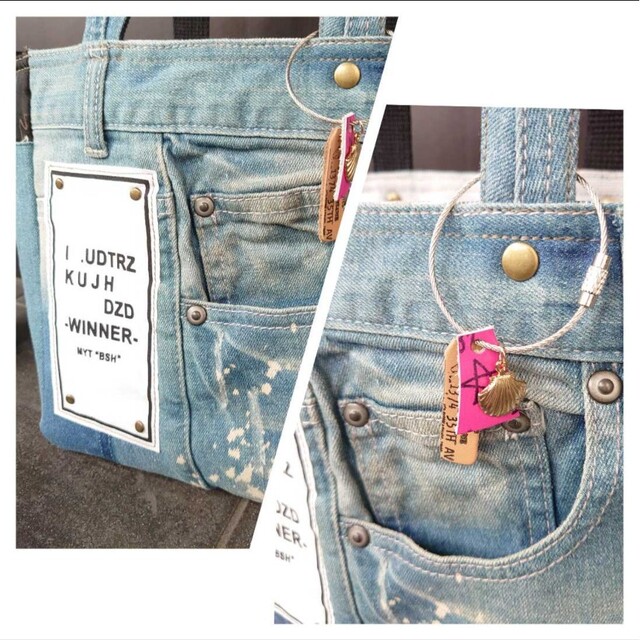No.187【DENIM✖️ペイントデニム❤️】リメイクデニムトートバッグ