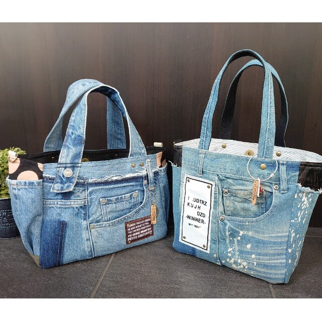 No.187【DENIM✖️ペイントデニム❤️】リメイクデニムトートバッグ