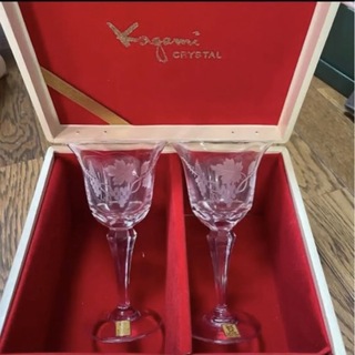 ボヘミア クリスタル(BOHEMIA Cristal)の未使用　箱入り　カガミクリスタル　ペア　ワイングラス　葡萄　ヴィンテージ　レア(グラス/カップ)