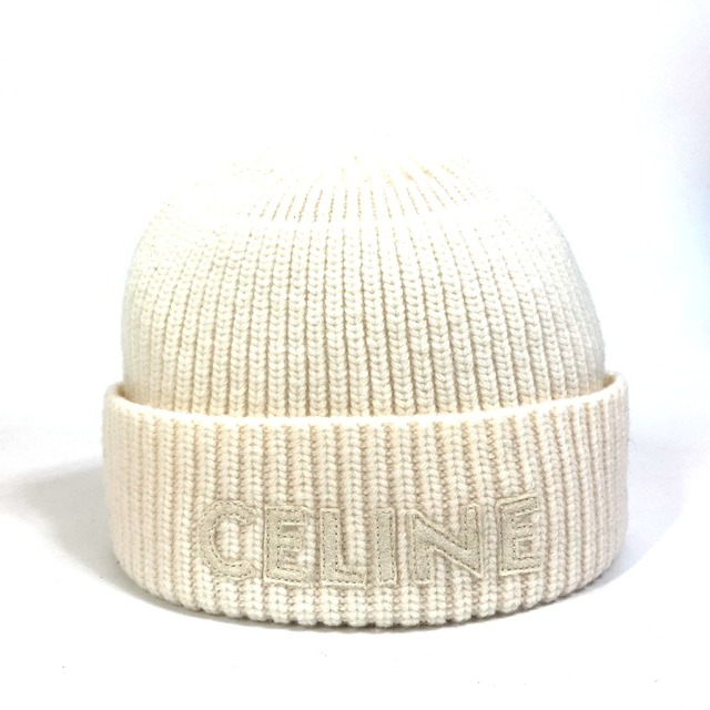 セリーヌ CELINE ロゴ エンブロイダリー 2A61W535Q ビーニー ニットキャップ 帽子 帽子 ニット帽 ウール ホワイト 美品
