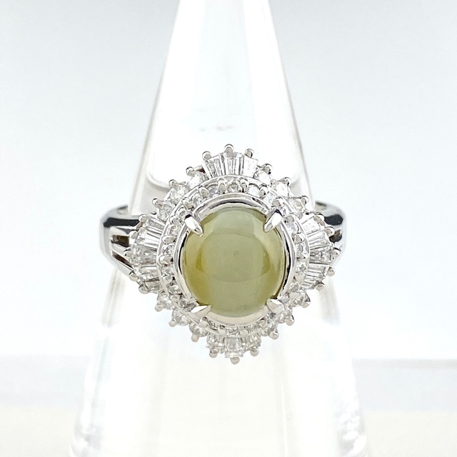 クリソベリルキャッツアイ デザインリング 12号 Pt900 【中古】 【SEAL