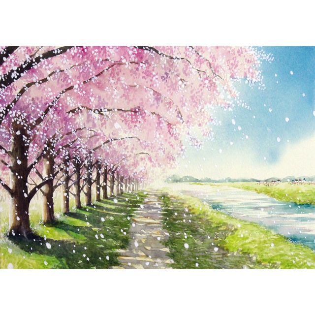 原画）水辺の桜6【水彩画】絵画 インテリアにおすすめの通販 by 絵描き