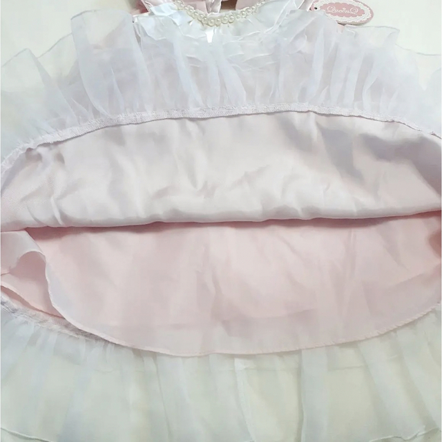 【新品タグ付】2点セット　パール付きサテンドレス　90cm キッズ/ベビー/マタニティのキッズ服女の子用(90cm~)(ワンピース)の商品写真