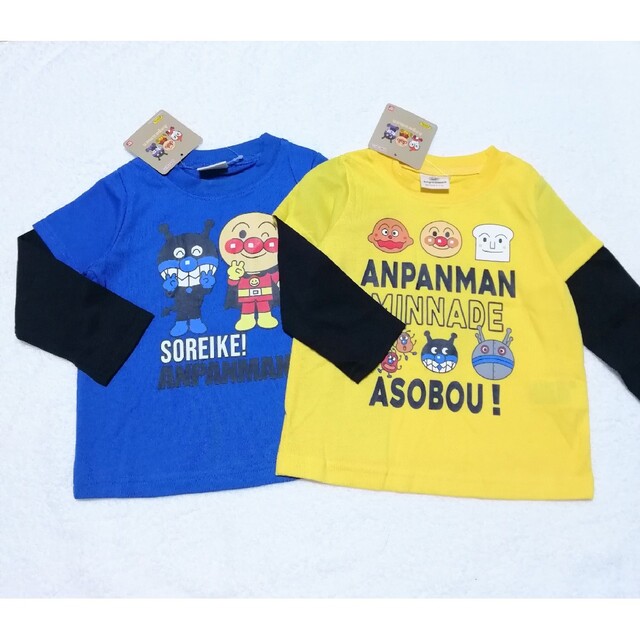 アンパンマン(アンパンマン)の新品　90cm　アンパンマン　2022春男の子長袖Tシャツ2枚セット　B×Y キッズ/ベビー/マタニティのキッズ服男の子用(90cm~)(Tシャツ/カットソー)の商品写真