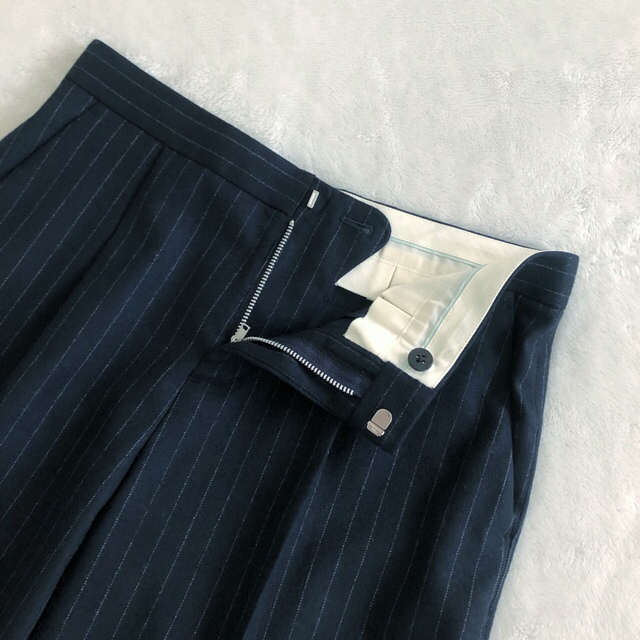 Drawer ドゥロワー ストライプワイドパンツ ウール ネイビー サイズ34