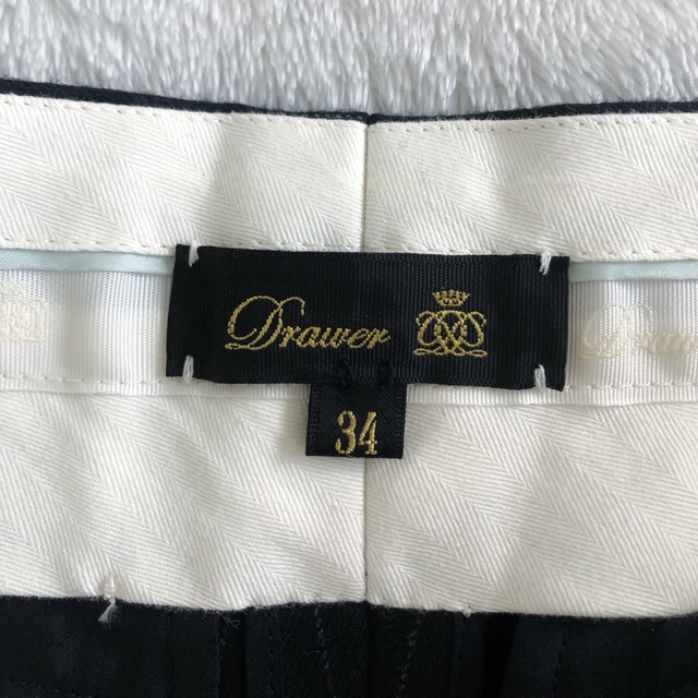Drawer ドゥロワー ストライプワイドパンツ ウール ネイビー サイズ34