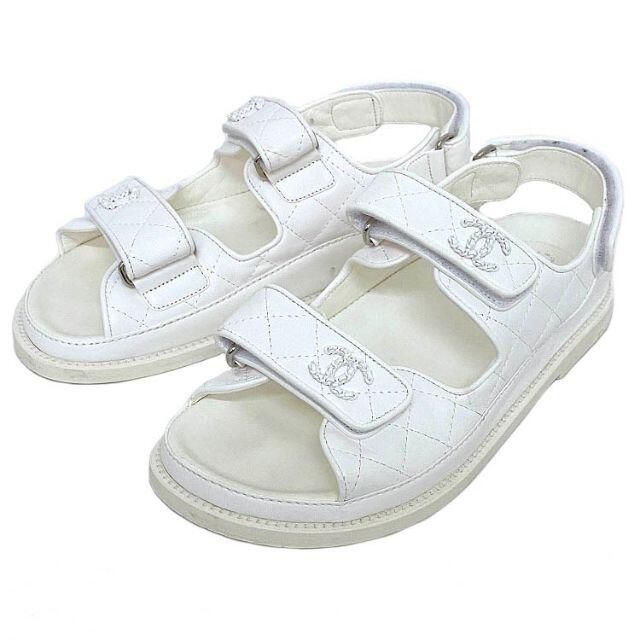 人気商品】 - CHANEL シャネル レザー ホワイト サンダル ヘッドフット 人気商品】 - CHANEL シャネル レザー ホワイト サンダル ヘッドフット