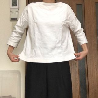 ムジルシリョウヒン(MUJI (無印良品))の太番手　ドロップショルダー　Tシャツ　生成り　綿　コットン　七分袖(カットソー(長袖/七分))