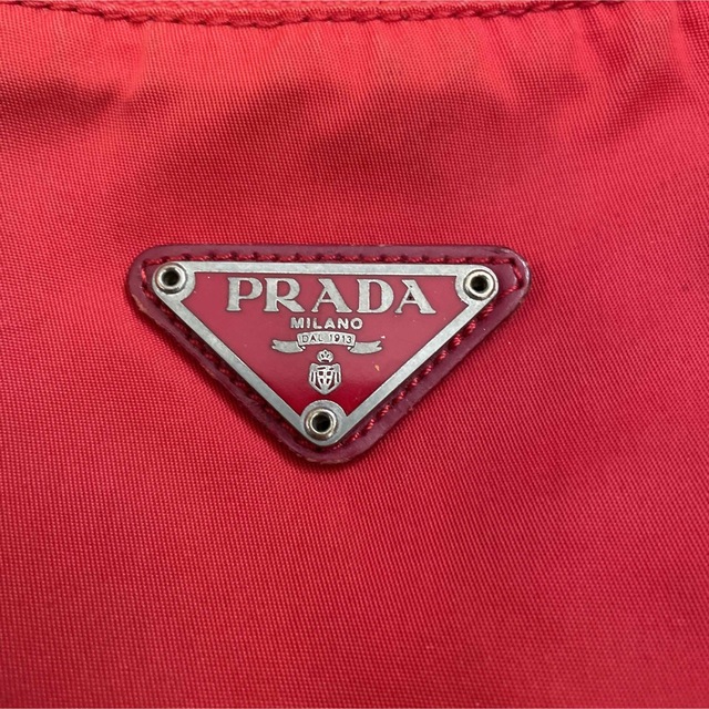 PRADA プラダ　テスート　ナイロンポーチ　赤　三角ロゴ　1204