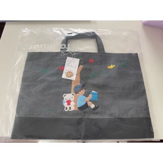 新品 ファミリア デニムバッグ うさぎ ネイビー レッスンバッグ 手刺繍