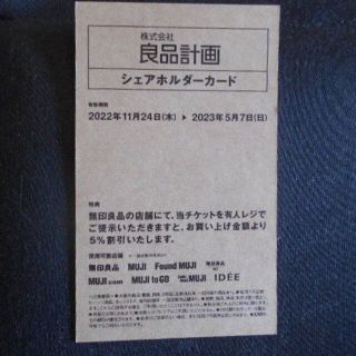 ムジルシリョウヒン(MUJI (無印良品))の良品計画　株主優待　シェアホルダーカード(ショッピング)